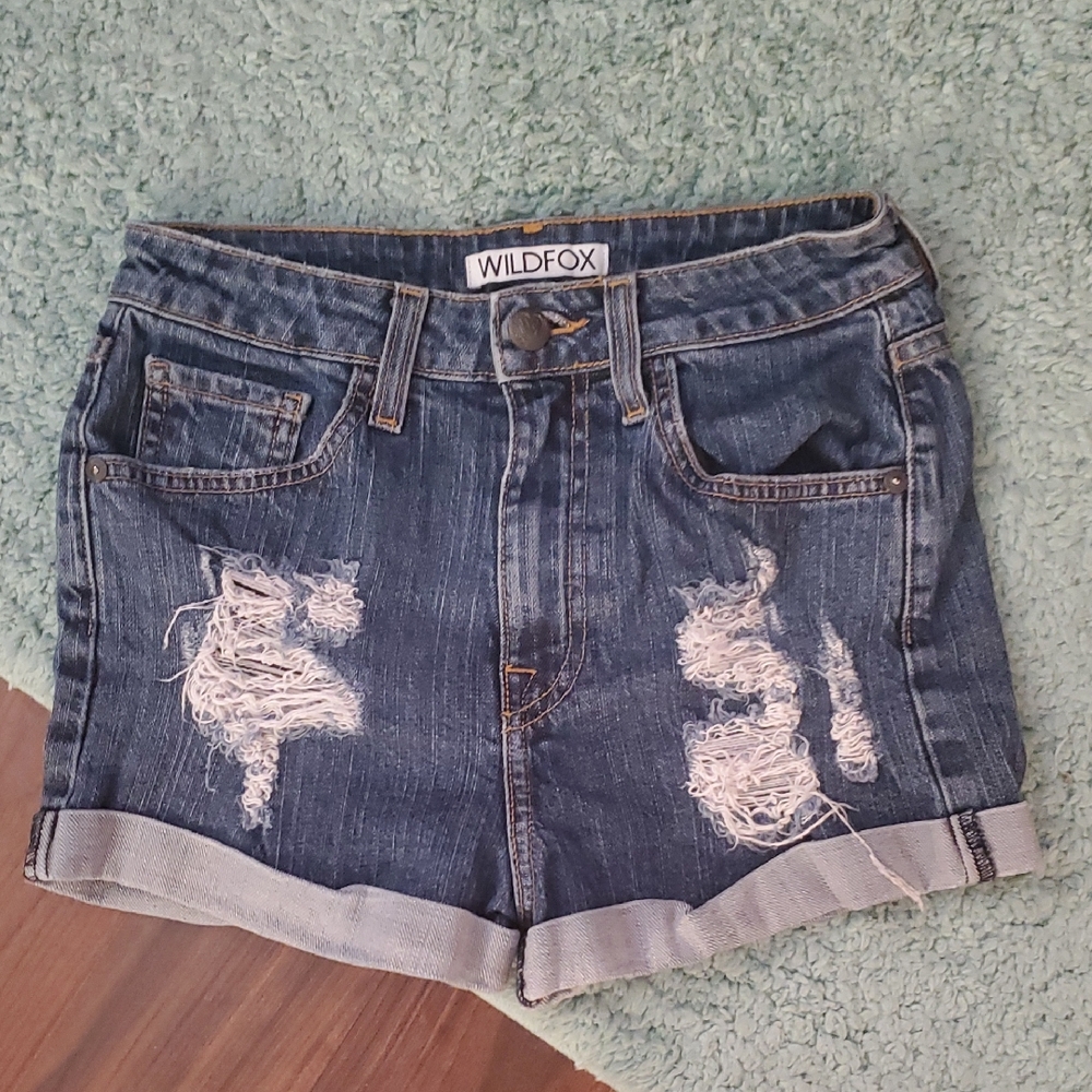 Wildfox Ripped Indigo Jean Shorts
